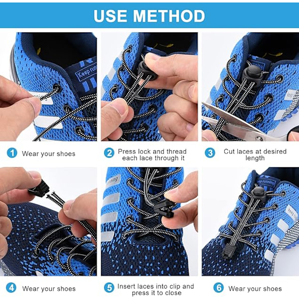 Solmimattomat joustavat kengännauhat, säädettävät joustavat nauhat urheilukenkille, juoksukengille, urheilukengille ja vapaa-ajan kengille (sininen)