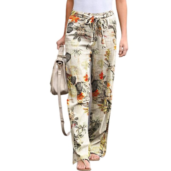 Ladies Floral Drawstring Loose Comfort Trousers Yellow Flower L