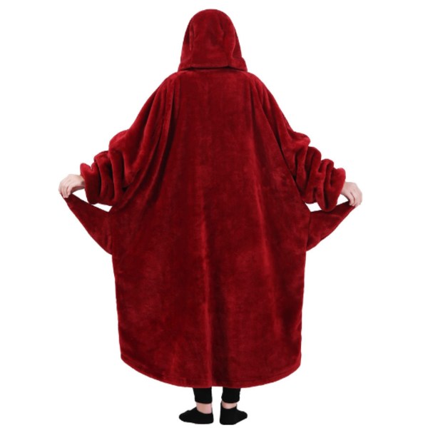 Bärbar filt Oversized filt hoodie för kvinnor och män dark red
