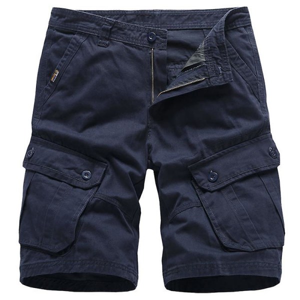 Men's Solid Color Half Length Shorts with Pockets Navy Blue 38