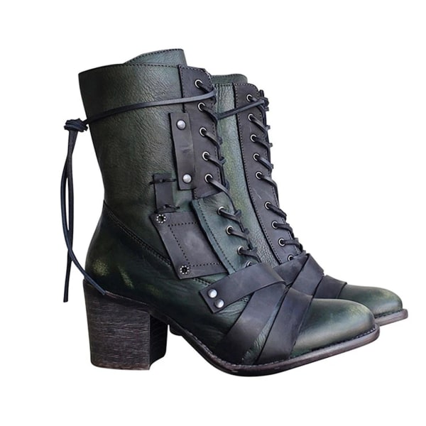 Women's Retro Mid Martin Leather Boots Green 42
