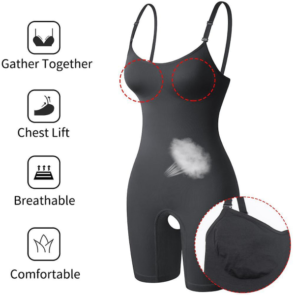 Bodysuit Shapewear Kvinner Full Body Shaper Magekontroll Slankeskjede Rumpeløfter Push Up Lår Slankere Mageformere Korsett CMK Black S