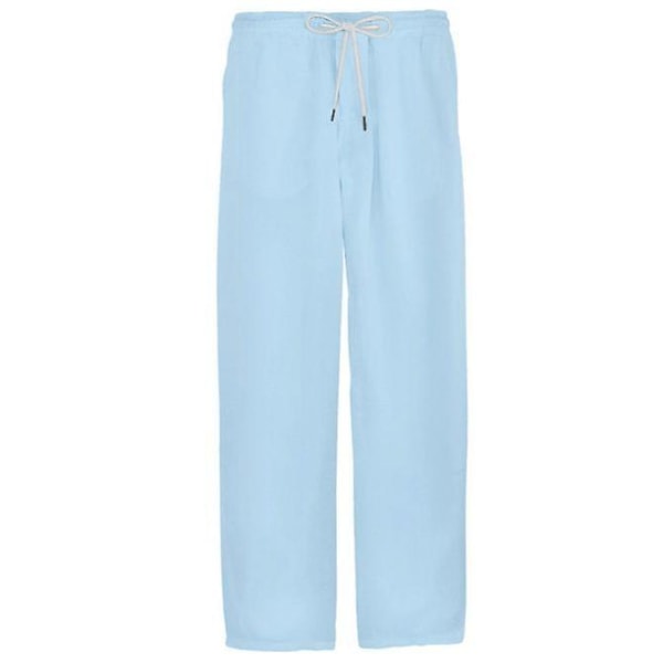 Mens Cotton Linen Drawstring Pants CMK blue S