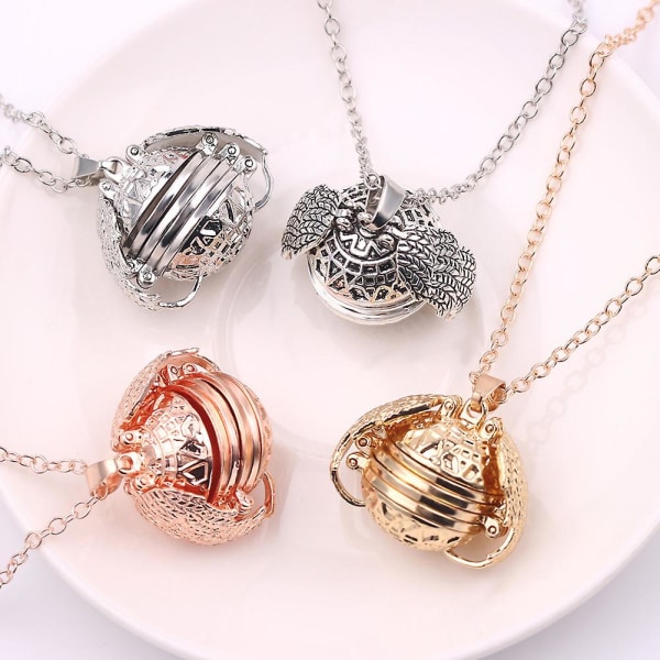 Expanding 4 Photo Lockets Necklace Silver/Gold/Rose Gold Ball Angel Wing Pendant Gift Wedding CMK dark silver