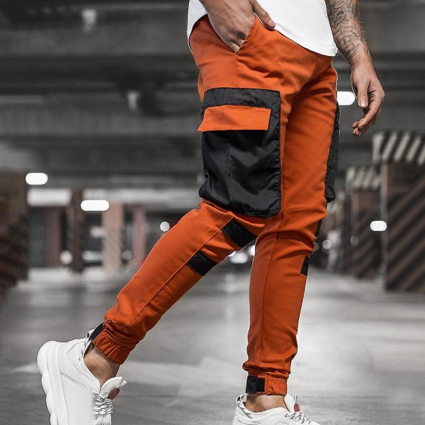 Men's Colorblock Cargo Jogger Pants Orange 2XL