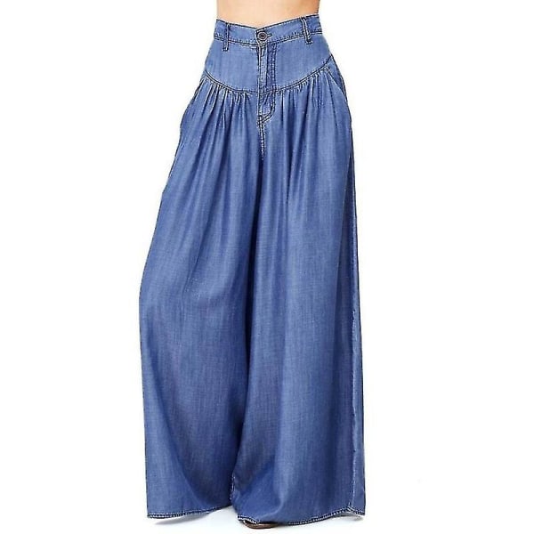 Kvinners overdimensjonerte uformelle bukser med vidde ben Blue M