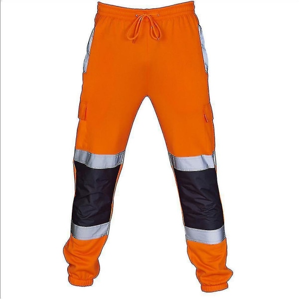 Men Hi Vis Viz High Visibility Safety Work Pants Drawstring Trousers Jogging Bottoms CMK M Orange