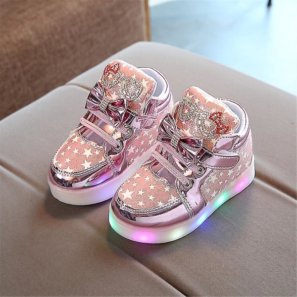 Children's Casual Shoes with Velcro Flashing Lights Pink 30