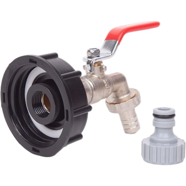 1000L Tankkran Regnvannssamler Kran, IBC Vanntank Adapter 1/2\" Dobbel Messingkran Laget av PP Grov Gjenge 60mm (1stk)