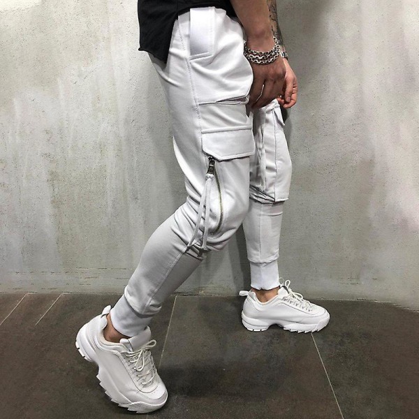 Ensfarvet leggings med snoretræk til mænd White 3XL