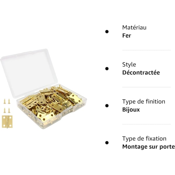50 kappaletta Mini Mallisaranoita, 18 x 15 mm Pieniä Ruostumattomasta Teräksestä Valmistettuja Messinkisaranoita Kestäviä, Laatikkoon Korurasiaan Kaappiin 200 Ruuvilla - Kulta