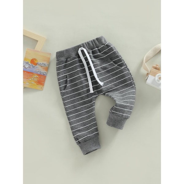 Barn Baby Gutter Bukser Spedbarn Bomulls Harem Bukser Fritidsbukser Småbarn Aktiv Jogger Bukser CMK Dark Gray 6-12 Months