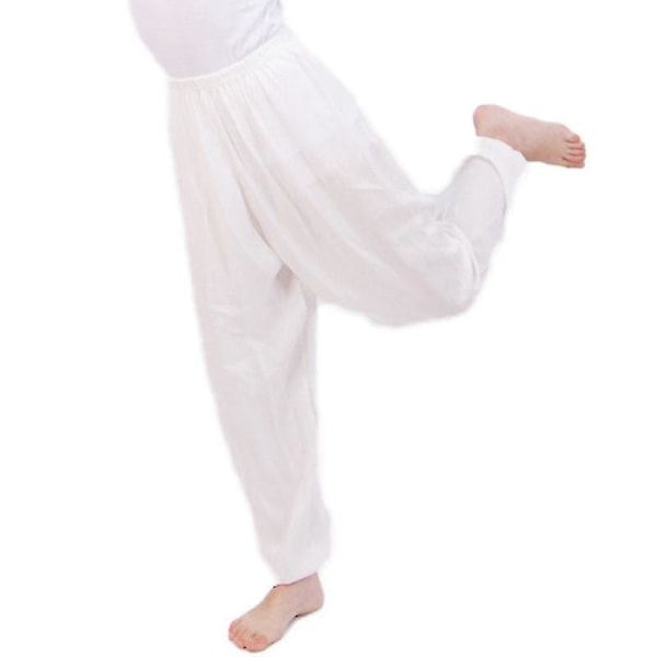 Børn Dreng Pige Almindelig Løse Lange Bukser Yoga Dancing Bloomers Aladdin Bukser CMK White 8-9 Years