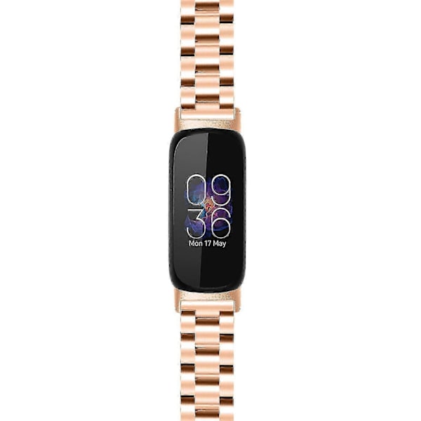 Armband för Fitbit Inspire 3 Rostfritt Stål 3 Pärlor Ersättningsarmband för Smartklocka Rose Gold
