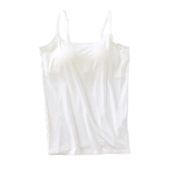Damtanktop med indbygget BH Justerbare Spaghetti Stropper Tank Top til Kvinder Formel Daglig Fest Bal Hvid White 3XL