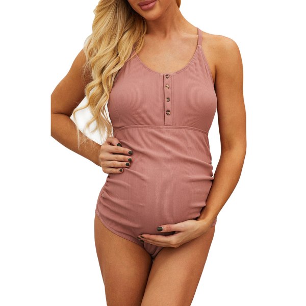 Baddräkt i ett stycke för gravida kvinnor med löst stöd för magen pink L