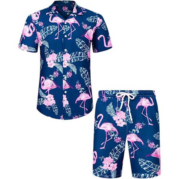 Miesten Havaiji-paita ja shortsit setti Regular Fit lyhythihainen rento funky ranta flamingo paita setti S S Blue Flamingo