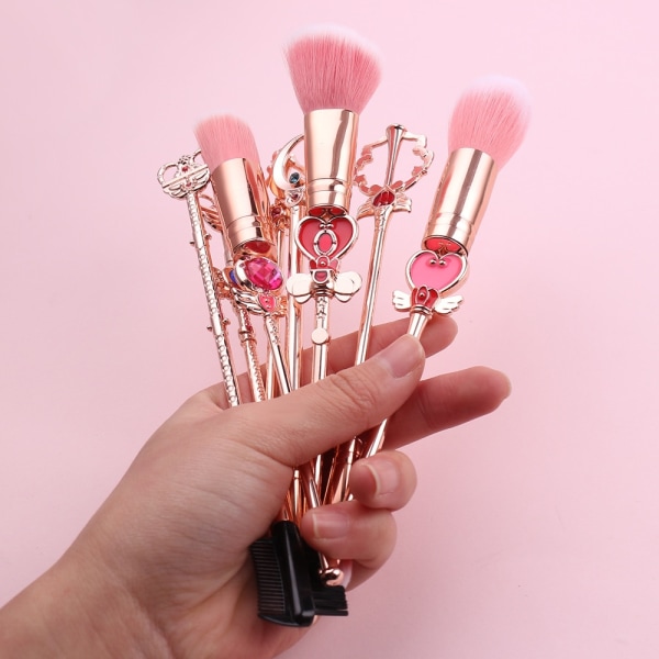 8 stk Makeup børstesæt med sød lyserød pose