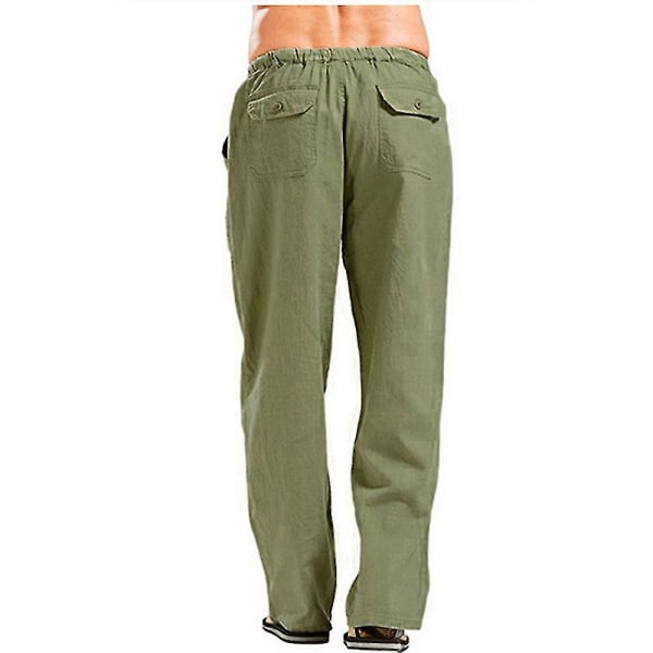 Men's Cotton Linen Pants Summer Solid Color Breathable Linen Trousers Male Casual Elastic Waist Fitness Pants CMK ASIAN XL blackish green