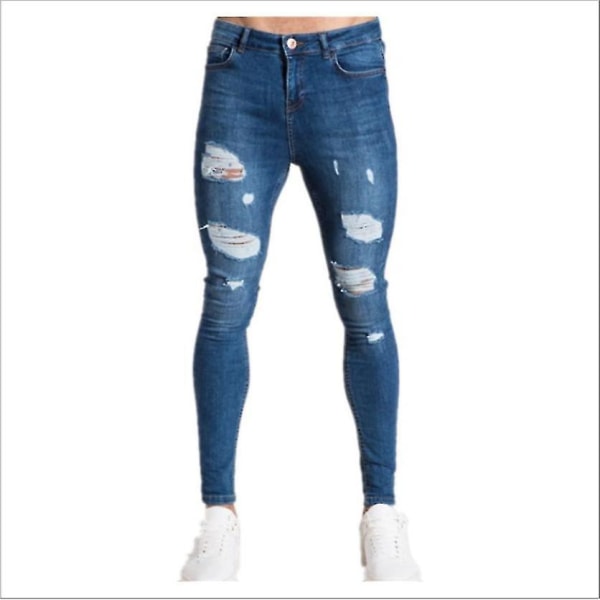 Men's Knee Hole Ripped Jeans Dark Blue XL