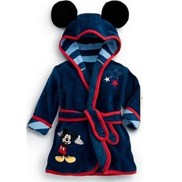 Børn Drenge Piger Mickey Mouse Fleece-badekåbe med hætte Morgenkåbe Dyre Nattøj S K Navy Blue 2-3 Years