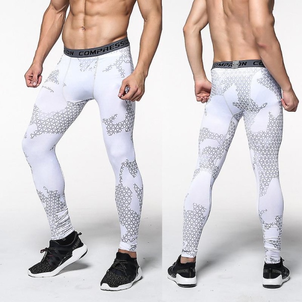 men's fitness sports leggings White Plaid M