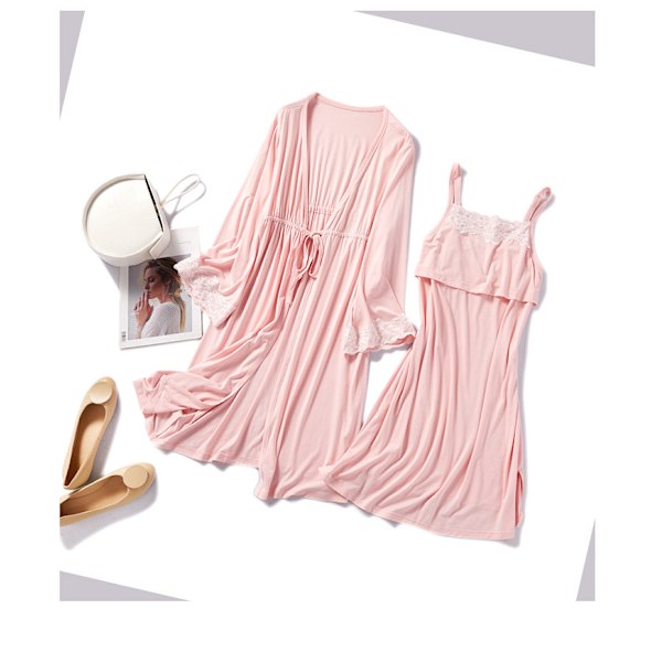 2 st/set Graviditetspyjamas Nattkläder Amning Gravid Kvinna Sjal Amning Nattlinne Maternity Labor Klänning+Robe Förlossning rosa L