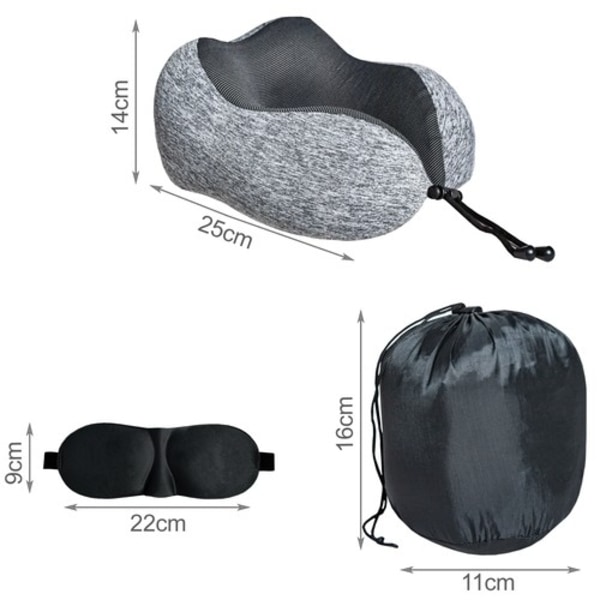 Matkustussetti 3-in-1 muistivaahdolla - Kaulatuen & Unimask 400