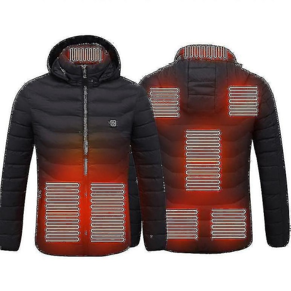 Oppvarmet jakke, Vinter Utendørs Varm Elektrisk Oppvarming Coat, 8 varmesoner CMK Black 3XL