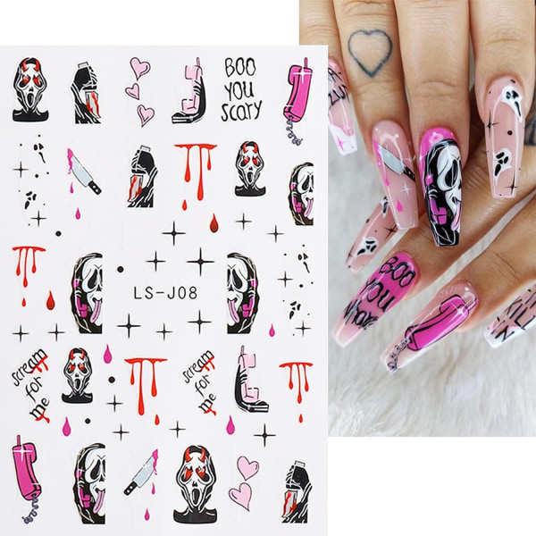 8 ark Halloween Nail Art Stickers Dekaler Ghost Skeleton Pumpkin