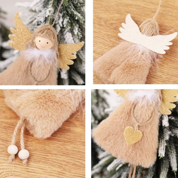 Julepynt 2 stykker engeldukke vedhæng Træhængende ornamenter Julehåndværk Nisserpynt (Engel-Rød&Khaki)