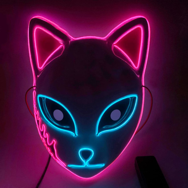 SINSEN Demon Slayer Fox Mask LED Cosplay Cat Mask Japansk Anime Halloween kostyme rekvisitter for barn Voksne Pink