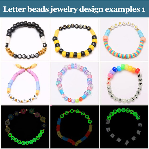 500 stk bokstavperler, lyser i mørket, 4x7 mm akrylperler, vokal bokstav E perler, alfabetperler, runde bokstavperler for armbånd (bokstav E) Glow in The Dark - E