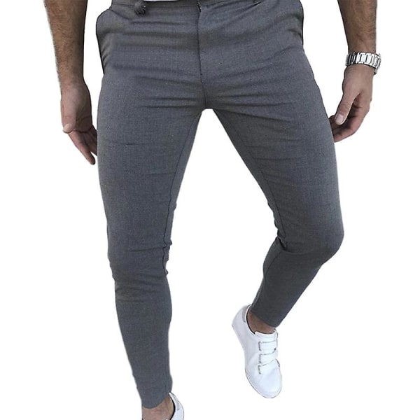Mens Slim Fit Chino Pants Solid Skinny Trousers With Pockets Dark Gray 2XL