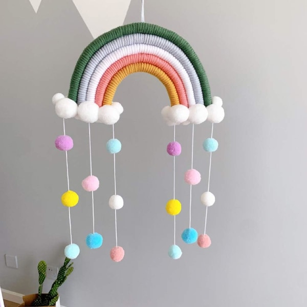 Rainbow Makrame Veggdekor Boho Romdekor Håndvevd veggdekor for barn (Ch5a-14)