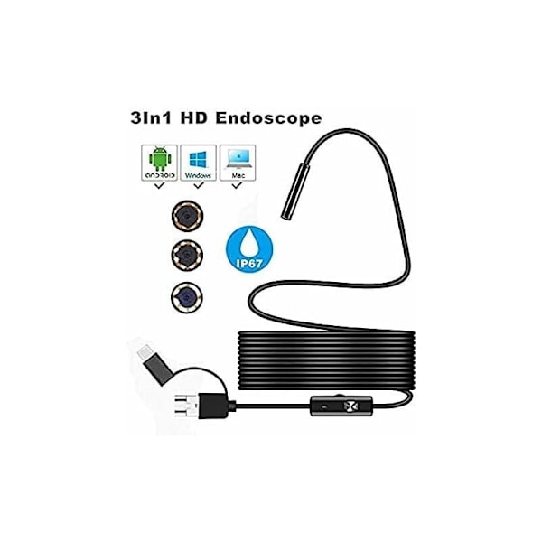 USB-käärmekamera tarkastukseen, 2,0 MP IP67 vedenpitävä USB C -endoskooppi, tyyppi C -kamera 8 säädettävällä LED-valolla Androidille, PC:lle
