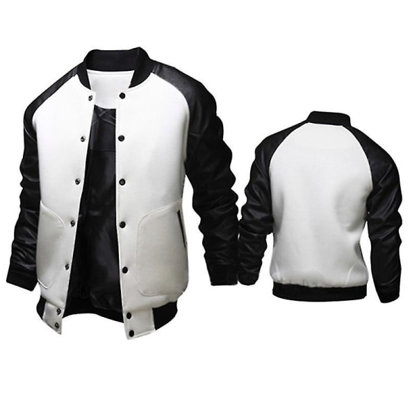 Menn Baseball Varsity Letterman Coat Pu Leather Bomber Jacket Sztlv CMK White M