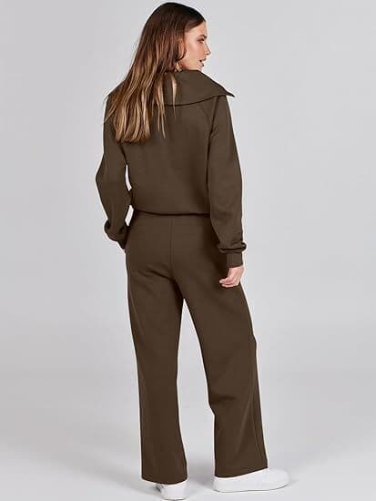 Dam 2-delad träningsdräkt Set, Rymlig Loungewear, Spårningsdräkt Brown Brown M