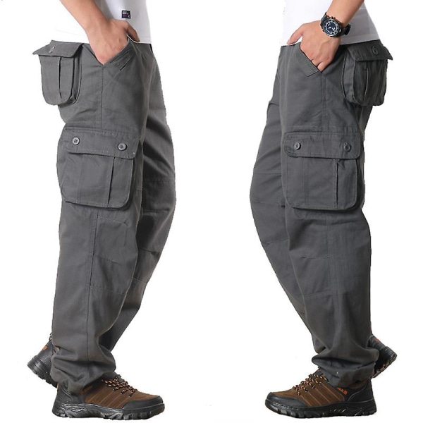 Men's Plain Color Cargo Pants Gray 30