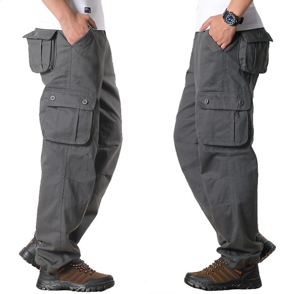 Men's Plain Color Cargo Pants Gray 36