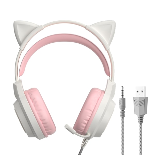 G35 Søt katte RGB hode-monterte kablede spillhodetelefoner Rosa