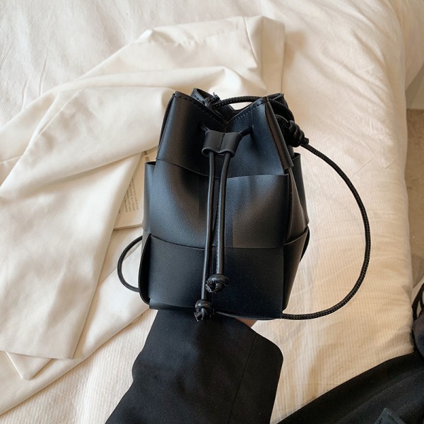 Håndvævet Bucket Bag Simpel skuldertaske Mini telefontaske black