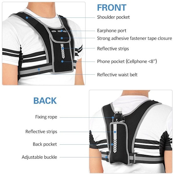Refleksvest Løpevest Utstyr Løping Fottur Sykling Black Svart