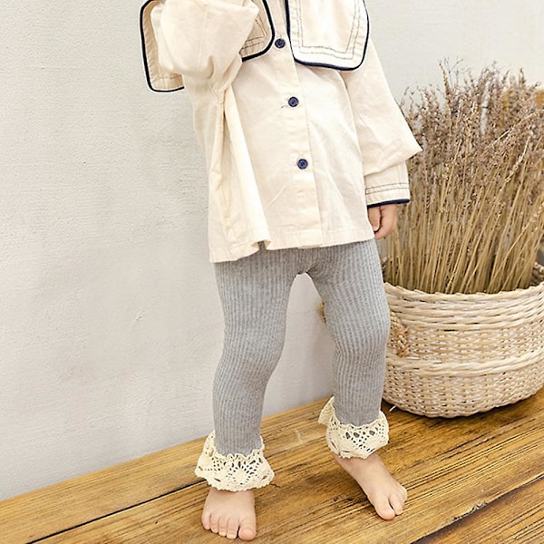 Babypiger Stretch-leggings med blonder Light Grey 12-24M