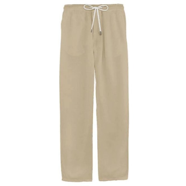 Mens Cotton Linen Drawstring Pants CMK khaki S