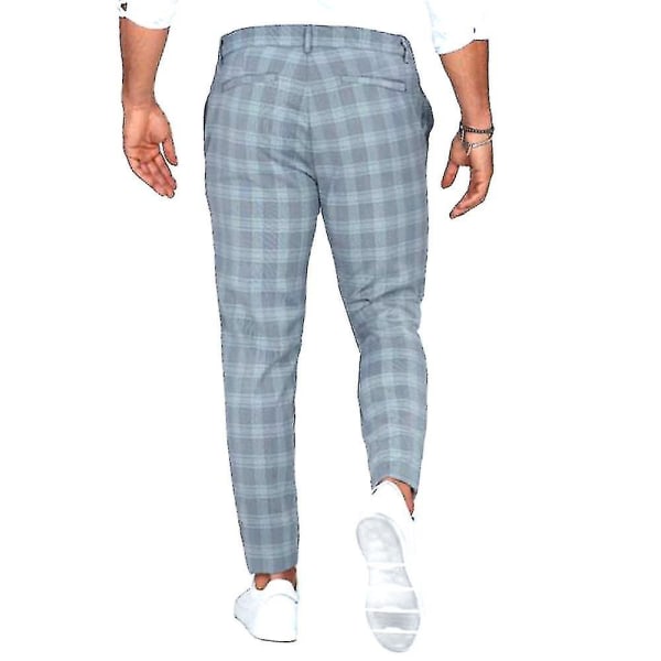 Miesten Smart Plaid Chino Pants Business Muodollinen Skinny Checks Housut CMK Dusty Blue S