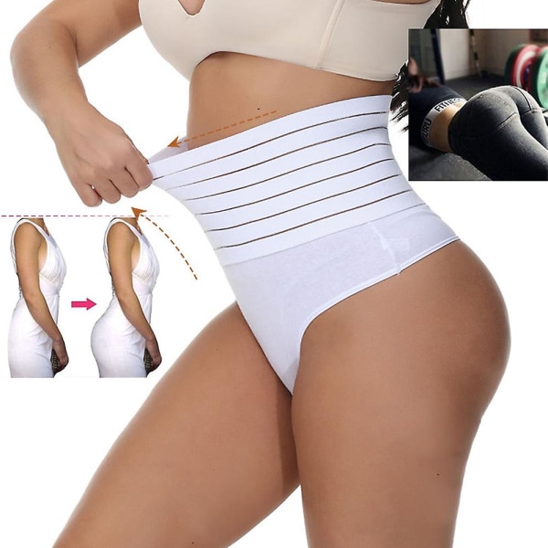 Kvinder højtaljeformende mave-trusser slankende maveundertøj Flad mavebeklædning Body Shaper Butt Lifter Shapewear Strings CMK White XL