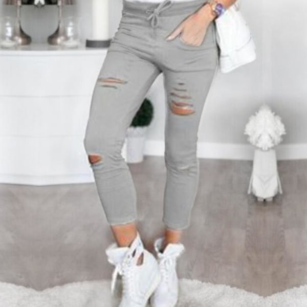 Dame Ripped Stretch Skinny Jeans Light Grey S