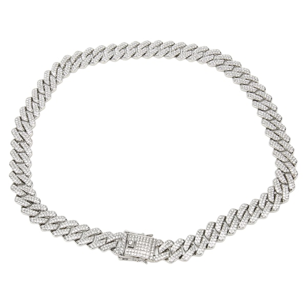 19.7in Halskæde Rhombus Full Rhinestones Cool Dobbeltlags Kæde Halskæde til Mænd Kvinder Sølv
