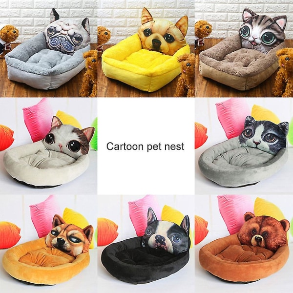 Pet Dog Nest Myk Komfortabel tegneserietrykt Varm Katter Hus Sovepose Mat Dyreutstyr CMK Big-eyed Cat Oval Small